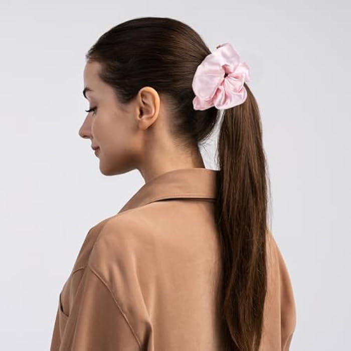 Aphumedc 4 Pcs Large Size Solid Scrunchies, 4.3 Inch Satin Silk Hair Scrunchies, Light Pink Elastic Hair Ties for Women and Girls, Hair Accessories for Different Hairstyles and Occasions - Image 3